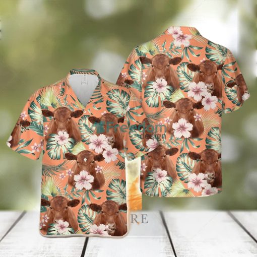 Red Angus Summer Happiness Floral Farm 3D Hawaiian Shirt