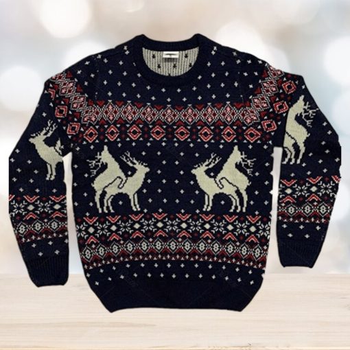 Reindeer Funny Ugly Christmas Sweater Navy