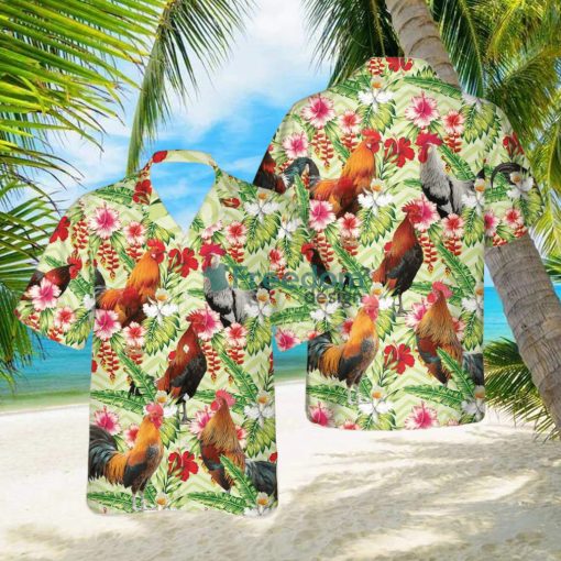 Rooster Hibicus Floral 3D Hawaiian Shirt