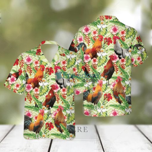 Rooster Hibicus Floral 3D Hawaiian Shirt