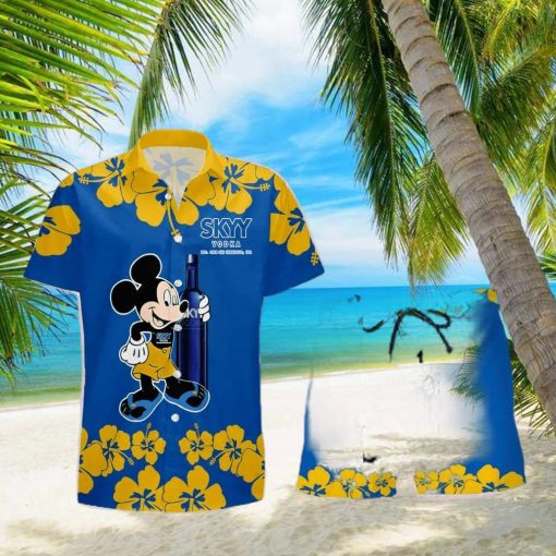 SKYY Vodka Mickey Mouse Hibicus Flower Gift Hawaiian Set Shirt