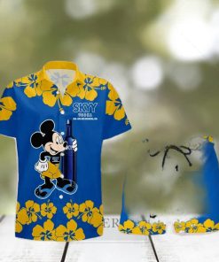 SKYY Vodka Mickey Mouse Hibicus Flower Gift Hawaiian Set Shirt