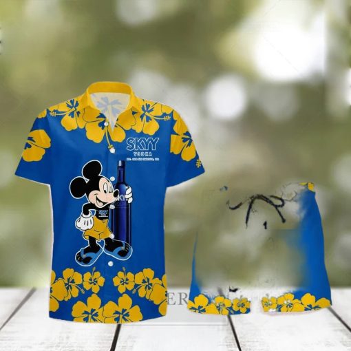 SKYY Vodka Mickey Mouse Hibicus Flower Gift Hawaiian Set Shirt