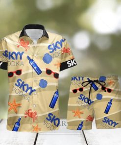 SKYY vodka Funny Seafood Pattern Hawaiian Shirt And Shorts Men And Women Summer Gift