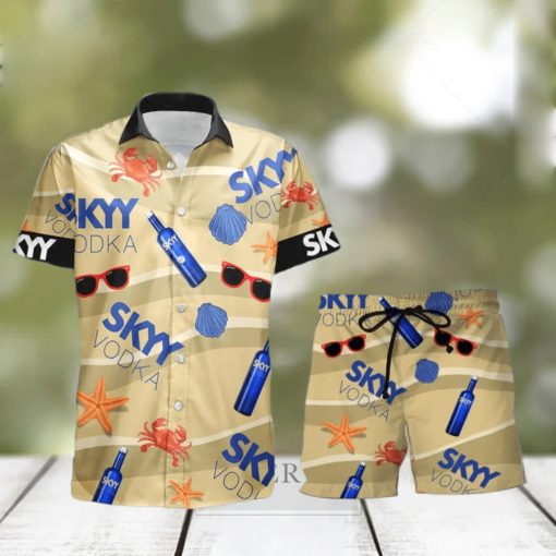 SKYY vodka Funny Seafood Pattern Hawaiian Shirt And Shorts Men And Women Summer Gift