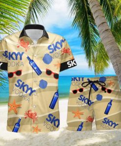 SKYY vodka Funny Seafood Pattern Hawaiian Shirt And Shorts Men And Women Summer Gift