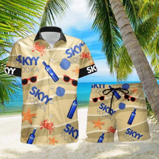 SKYY vodka Funny Seafood Pattern Hawaiian Shirt And Shorts Men And Women Summer Gift