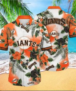 San Francisco Giants Big Logo And Orange Hibiscus Hawaiian Shirt