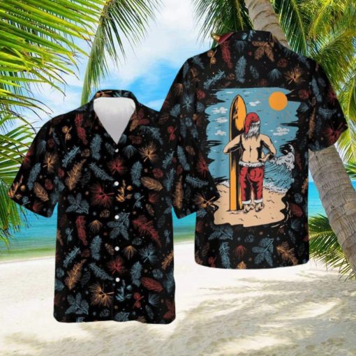 Santa Beach Pattern Hawaiian Shirt Merry Christmas Button Down Shirt Gift For Guys