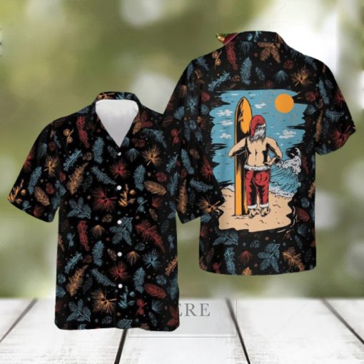 Santa Beach Pattern Hawaiian Shirt Merry Christmas Button Down Shirt Gift For Guys