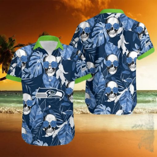 Seattle Seahawks Coconut Leaves And Skulls Hawaiian Shirt