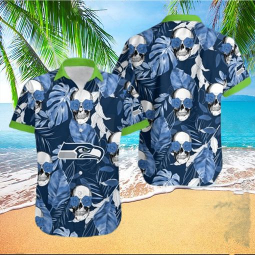 Seattle Seahawks Coconut Leaves And Skulls Hawaiian Shirt