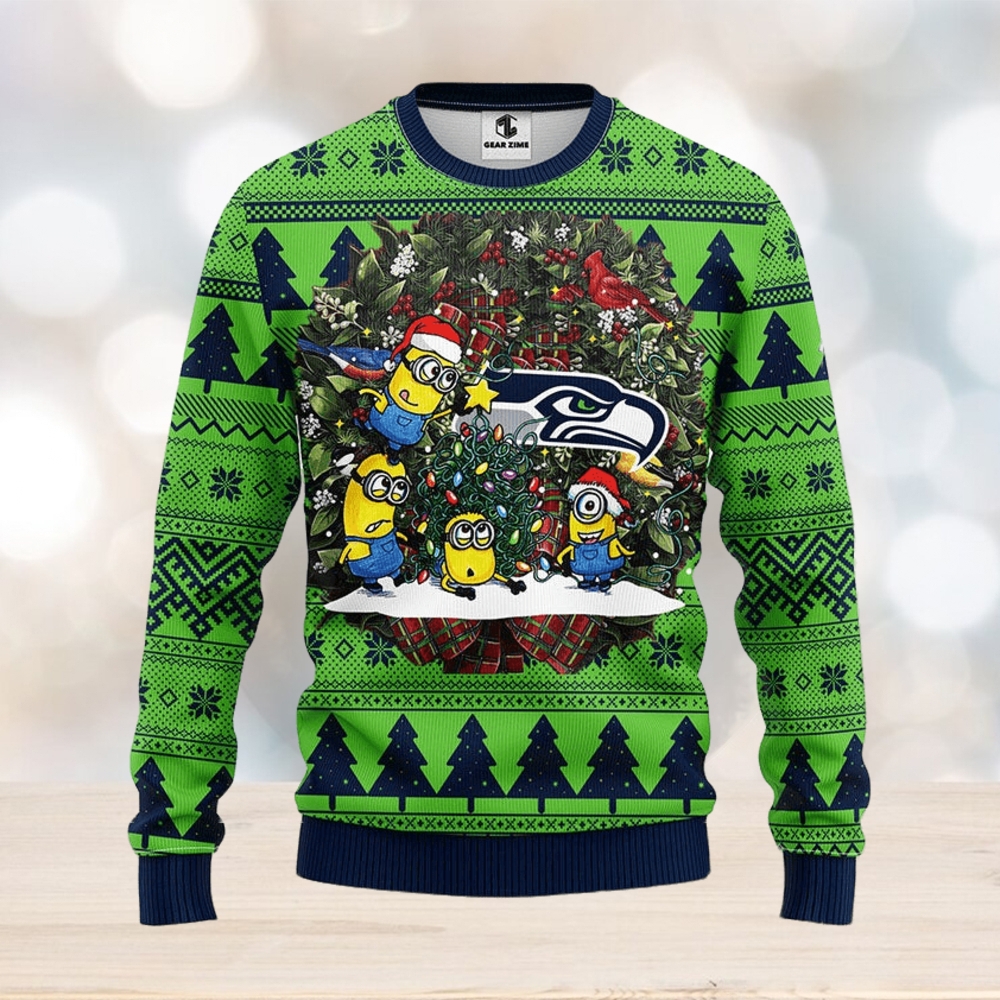 Seattle Seahawks Minion Christmas Ugly Sweater - Limotees