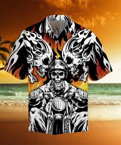 Skull Biker Motorcycles Racing On Fire HawaiianShirts