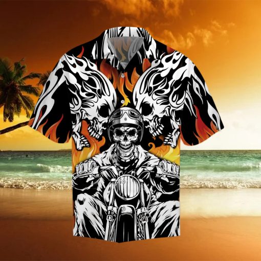 Skull Biker Motorcycles Racing On Fire HawaiianShirts