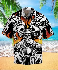 Skull Biker Motorcycles Racing On Fire HawaiianShirts