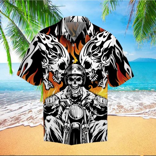 Skull Biker Motorcycles Racing On Fire HawaiianShirts