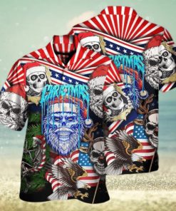 Skull Christmas US Flag Skeleton Horror Halloween Merry Christmas – Halloween Hawaiian Shirt