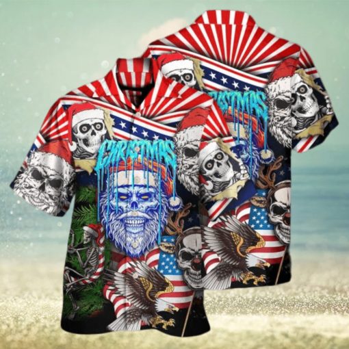 Skull Christmas US Flag Skeleton Horror Halloween Merry Christmas – Halloween Hawaiian Shirt