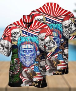 Skull Christmas US Flag Skeleton Horror Halloween Merry Christmas – Halloween Hawaiian Shirt