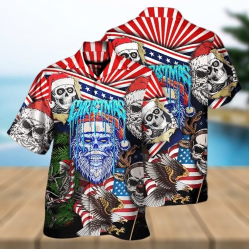 Skull Christmas US Flag Skeleton Horror Halloween Merry Christmas – Halloween Hawaiian Shirt