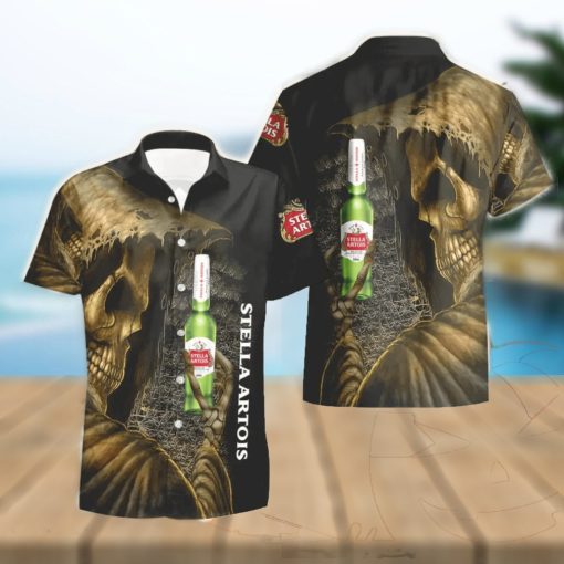 Skull Stella Artois Death Hawaiian Shirt And Shorts Halloween Gift Summer Gift