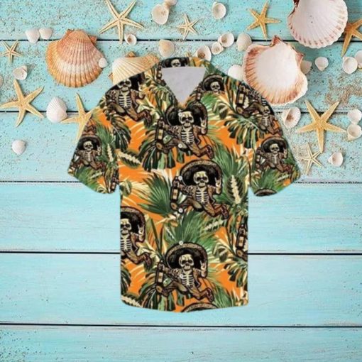 Skull Tropical Leaves Pattern Hawaiian Shirt Funny Skull Beach Party Tropical Aloha hawaiian shirt