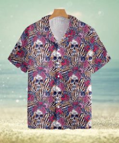 Skull With Roses On Zebra Background Tropical Hawaiian Shirt For Men And Women