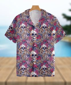 Skull With Roses On Zebra Background Tropical Hawaiian Shirt For Men And Women