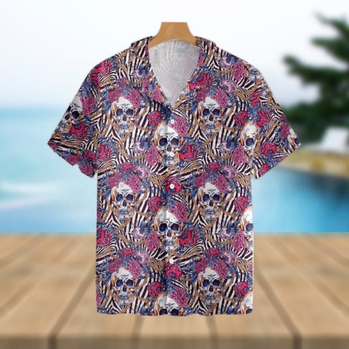 Skull With Roses On Zebra Background Tropical Hawaiian Shirt For Men And Women