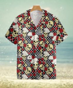 Skulls In Chef Hats And Red Roses Patterned Tropical Hawaiian Shirt For Men And Women