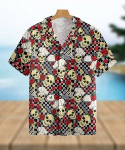 Skulls In Chef Hats And Red Roses Patterned Tropical Hawaiian Shirt For Men And Women