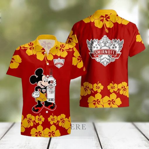 Smirnoff Vodka Mickey Mouse Hibicus Flower Gift Hawaiian Set Shirt