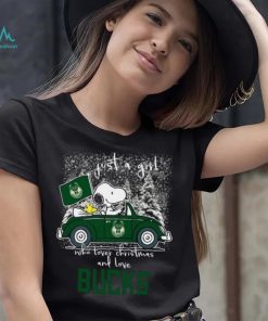 Snoopy And Woodstock Just A Girl Who Lover Christmas And Love Milwaukee Bucks Shirt