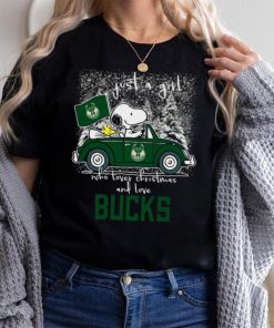 Snoopy And Woodstock Just A Girl Who Lover Christmas And Love Milwaukee Bucks Shirt