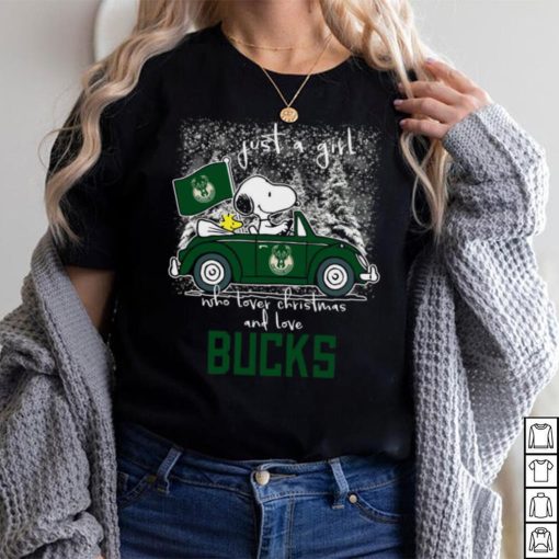 Snoopy And Woodstock Just A Girl Who Lover Christmas And Love Milwaukee Bucks Shirt