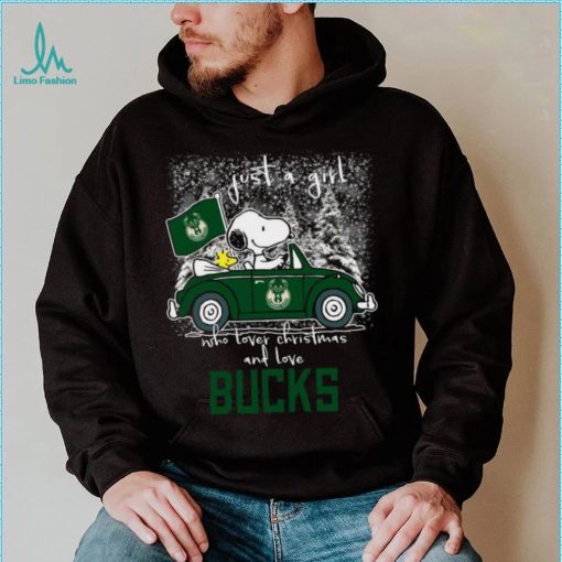 Snoopy And Woodstock Just A Girl Who Lover Christmas And Love Milwaukee Bucks Shirt