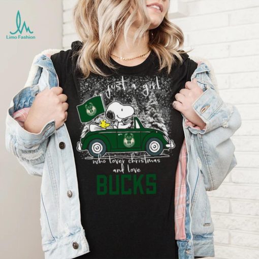 Snoopy And Woodstock Just A Girl Who Lover Christmas And Love Milwaukee Bucks Shirt