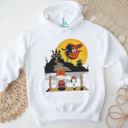 Snoopy Charlie Brown Sit Under Moon Baltimore Orioles Halloween Shirt