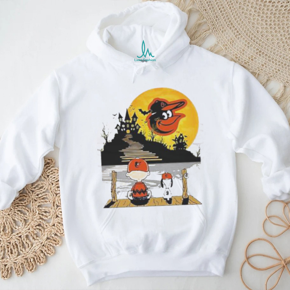 Snoopy Charlie Brown Sit Under Moon Baltimore Orioles Halloween Shirt Snoopy Charlie Brown Sit Under Moon Baltimore Orioles Halloween Shirt