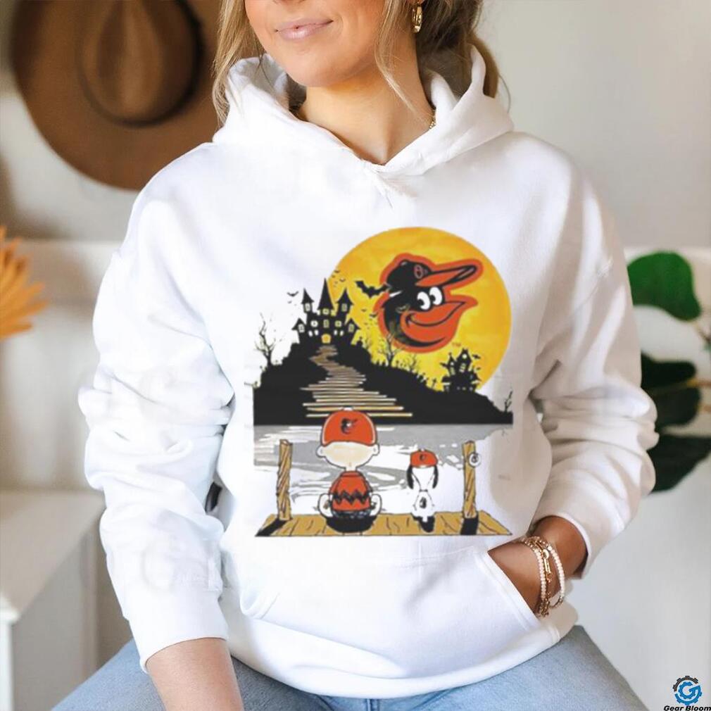 Snoopy Charlie Brown Sit Under Moon Baltimore Orioles Halloween Shirt Snoopy Charlie Brown Sit Under Moon Baltimore Orioles Halloween Shirt