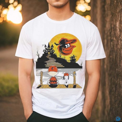 Snoopy Charlie Brown Sit Under Moon Baltimore Orioles Halloween Shirt