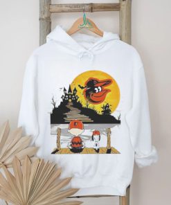 Snoopy Charlie Brown Sit Under Moon Baltimore Orioles Halloween Shirt