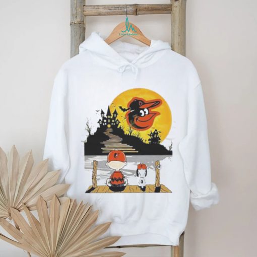 Snoopy Charlie Brown Sit Under Moon Baltimore Orioles Halloween Shirt