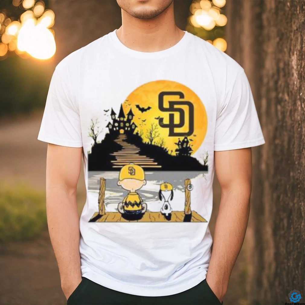 Official san Diego Padres Snoopy And Charlie Brown Sit Under Moon Peanuts  Halloween Shirt, hoodie, sweater, long sleeve and tank top