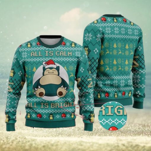 Snorlax All Is Calm Bright Ugly Christmas Sweater Sweatshirt Anime Xmas Pocket Monster