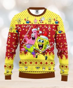 Spongebob Squarepants Merry Xmas Gift Santa Spongebob And Patrick Star AOP Print Christmas Ugly Sweater For Men Women