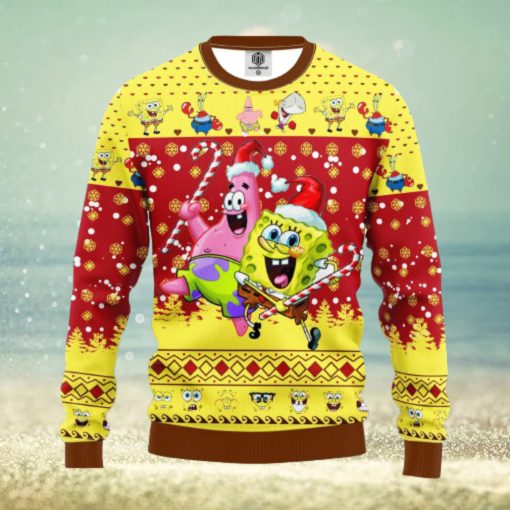 Spongebob Squarepants Merry Xmas Gift Santa Spongebob And Patrick Star AOP Print Christmas Ugly Sweater For Men Women