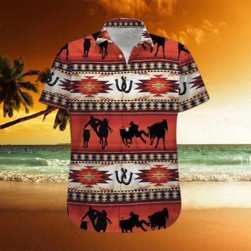 Steer Wrestling Red Pattern Unisex Hawaiian Shirts