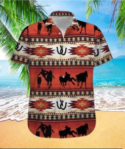 Steer Wrestling Red Pattern Unisex Hawaiian Shirts